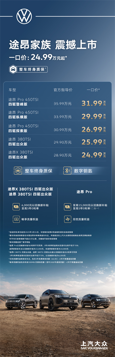 途昂 Pro 一口價26.99萬元起！搭載第五代EA888發動機，開啟全境旅程